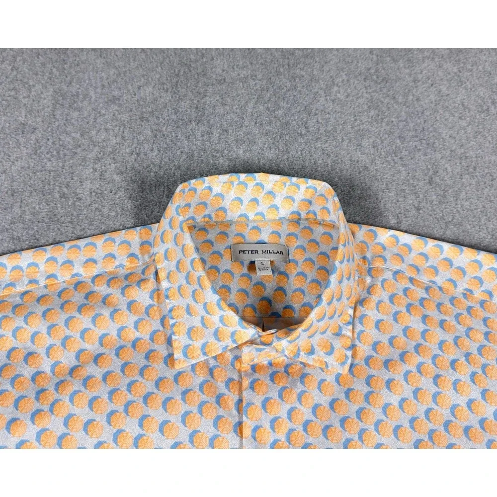 PETER MILLAR Mens L Umbrella Throwing Shade Shirt Button Short Sleeve - Picture 2 of 5